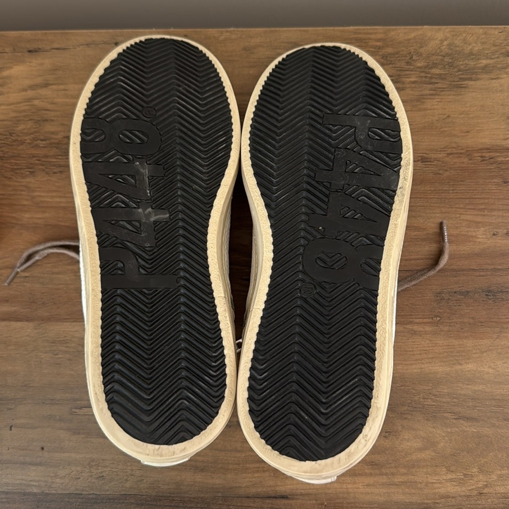 P448 Mid Top side zipper White Perforated High-Top Sneakers with Brown Laces - Picture 5 of 12